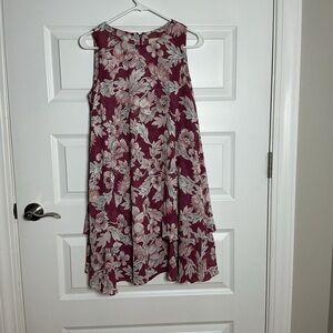 LOFT Burgundy and White Floral High Low Dress